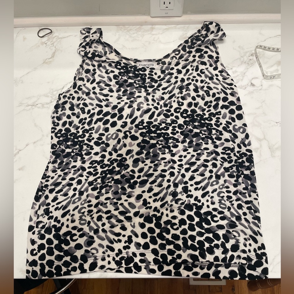 Chico's Black and White Leopard-Print Sleeveless Camisole